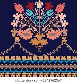 Some parts of suzani carpet - traditional textile product. Digital patterns for creating beautiful fabrics. Using in the fashion industry and home interior decorating. Uzbekistan culture. 