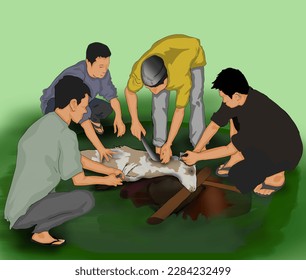 some people are slaughtering goats for sacrifice with background hi