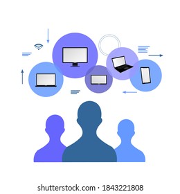 some people and technology icon in a blue circle on it