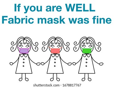 There’re some people wearing a fabric mask to avoiding viruses and illness. There’s a word IF YOU ARE WELL, Fabric mask was fine above. Concept about health, hygiene, hospitality, disease, virus