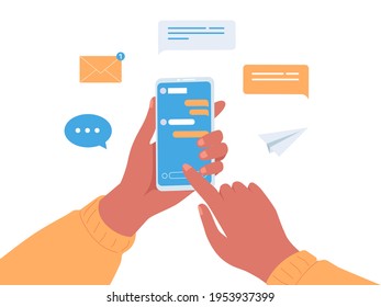 Some person using mobile application and different messages