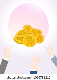Some persons trying to puncture with needles a bitcoin bubble