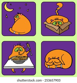 some pictures from the life of the cat, vector illustration