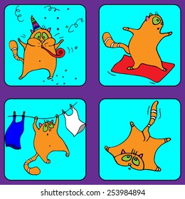 some pictures from the life of the cat, vector illustration