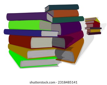 some piles of books with colorful covers with white background