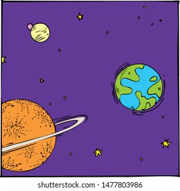 Some planets include with earth very simple cartoon illustration artwork of solar system
