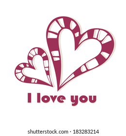 some purple hearts with textures and some text