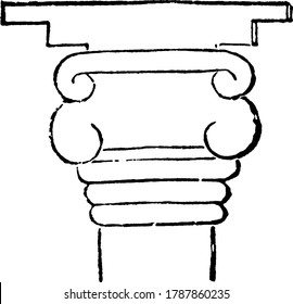 Some reliefs portray small façades of temples with capitals. This figure brings out prominently the similarity of many details with Grecian art, vintage line drawing or engraving illustration.