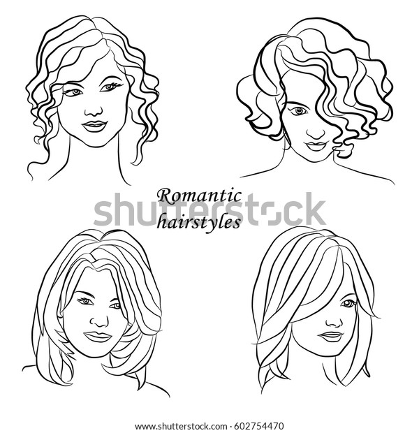 Some Romantic Hairstyles Women Front View Stock Vector