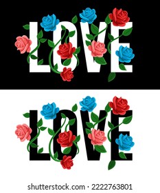 some roses with love typography