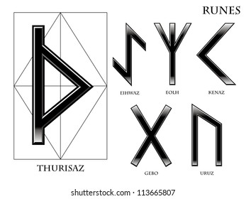 Some runes on a white background, a vector, effect of black glass.