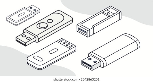 Algunos iconos isométricos simples sobre el tema de "unidades flash"