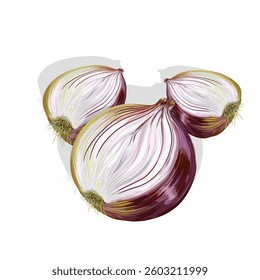 some sliced ​​red onion on a white background