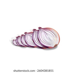 some slices of red onion isolated on white background