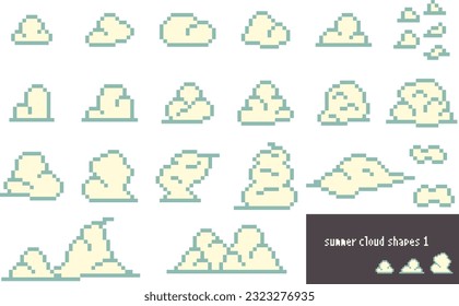 Some summer cloud shapes made with pixel art