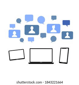 some tech media and people icon in bubble various colors blue on it