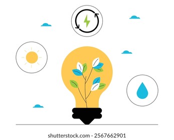 Some types of environmentally friendly alternative energy, backup energy renewal, green energy vector illustration.