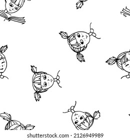 Algunas variaciones de emociones de chicas en el patrón. Impresión de la cara sin brillo sobre el pensamiento. Chicas felices e infelices. Ilustración para el estudio