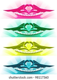 The some variations of tattoo with heart and gradient glow