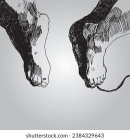 Ilustración dibujada a mano vectorial, boceto de piernas