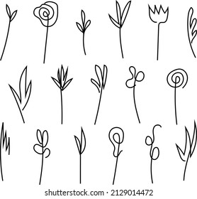 Algunas hojas de arte de líneas vectoriales y flores