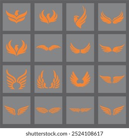 some vector symbols, wings and eagle icons simple orange gray background