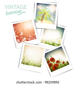 Some vintage summer photos with flowers and sun, white background