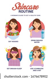 Some ways you can do to get healthy and glowing skin.  Like eating healthy food, getting enough sleep, drink enough water water, and wearing a sunblock and hat every time you leave the house.