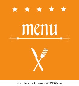 some white silhouettes and text in an orange background for menu
