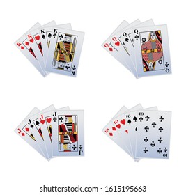 some winnings combinations of playing cards icon set over white background, vector illustration