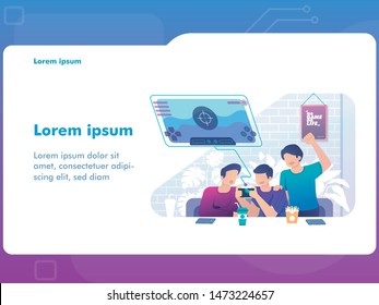 Einige junge Jungen spielen zusammen Handyspiel. Gamer-Concept-Illustration für Landing-Page 
