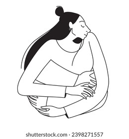 Somebody hugs a woman line minimalistic vector illustration. Vector illustration