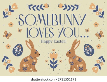 Somebunny te ama Pascua Tarjeta de felicitación Folk Estilo de arte