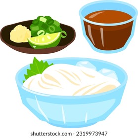Somen noodles, soup and condiments