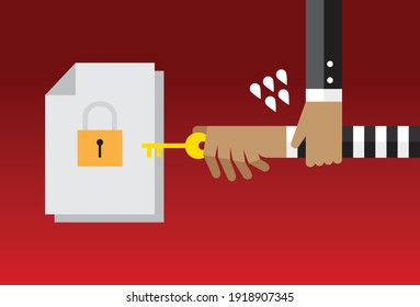 someone being found hacking important information, Vector illustration in flat style