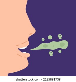 someone emits bad breath. mouth problems. flat cartoon illustration. design element or concept