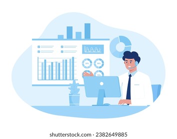 Someone explains a work project trending concept flat illustration