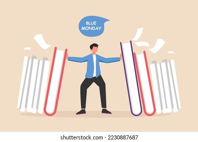 someone faces reality to get through various challenges in blue day. colorful illustration. simple design.