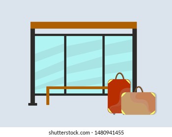Someone forgot their suitcases at a public transport stop. Two forgotten suitcases at the bus stop. Vector graphics.