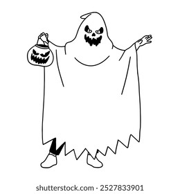 Someone with ghost costume hand drawn illustration