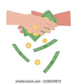 someone gives money. make a deal.  money crime. concept of two people bribe money. corruption. flat vector isolated on white background