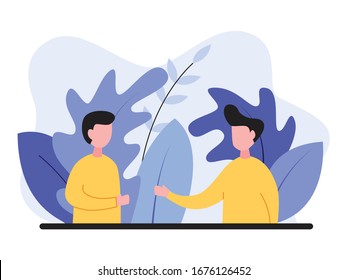 someone greets someone else, man having conversation with other man. vector illustration, flat style.