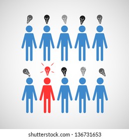 Someone in group getting idea. Business concept on finding idea. Vector illustration.