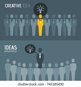 Someone in group getting idea. Business concept on finding idea. Vector illustration.