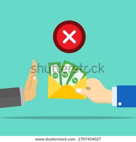 Someone hand turning down money symbolizing anticorruption campaigns. Perfect for social justice, ethics, transparency purposes in design projects.