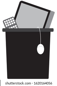 Someone has tossed their desktop computer into a trash can