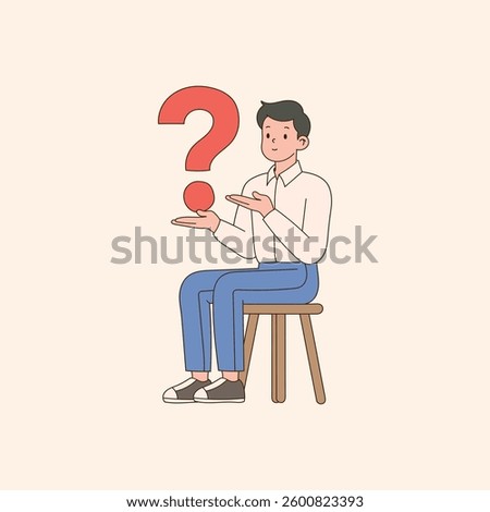 Someone holding a question mark and wondering. minimal line art vector illustration.