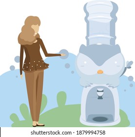Someone is introducing a vector illustration of an owl drinking fountain