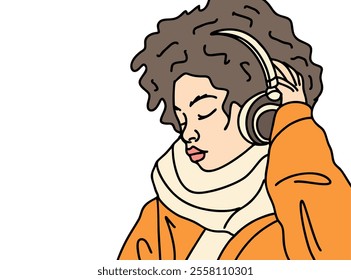 SOMEONE IS LISTENING TO MUSIC USING A HEADSET. COOL AND UNIQUE ILLUSTRATIONS SUITABLE FOR YOUR NEEDS. VECTOR FILES