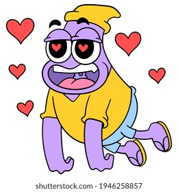someone in love is flying with a hypnotized heart, vector illustration art. doodle icon image kawaii.